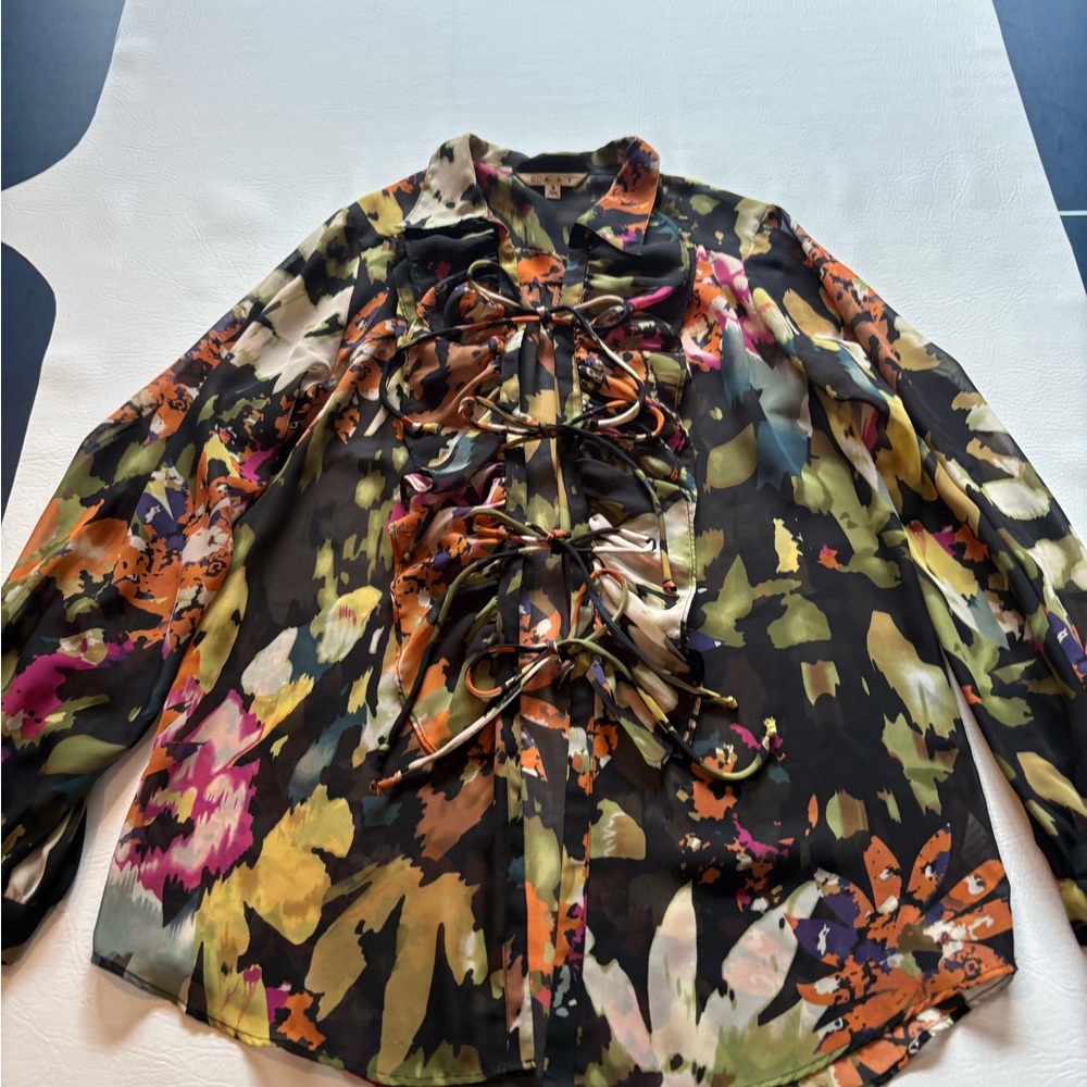 CAbi Multicolor Lace-Up Blouse